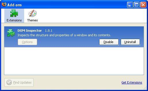 Add-ons Manager in Firefox 2.0