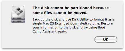 The disk cannot be partitioned because some files cannot be moved