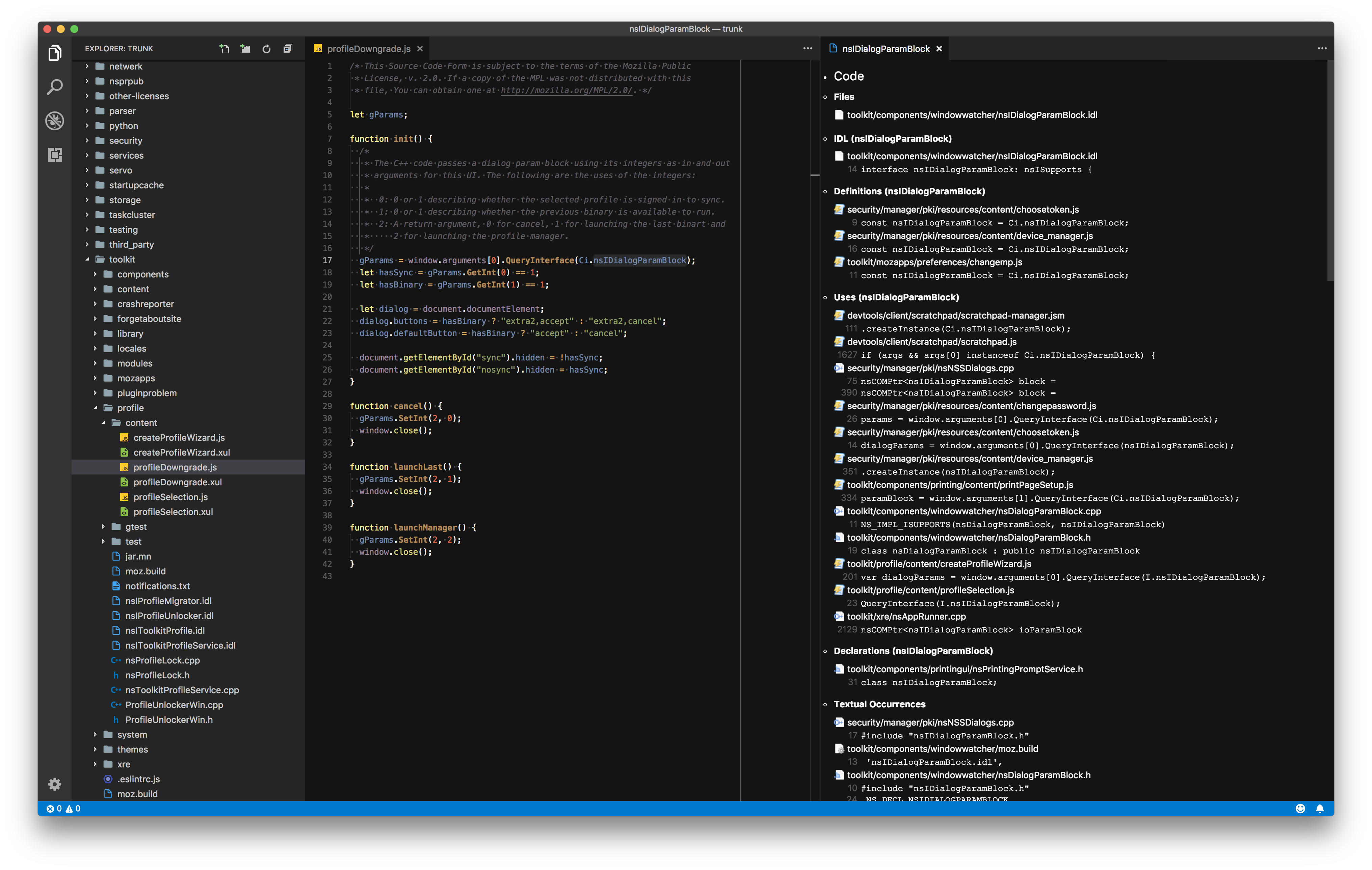 A screenshot of Searchfox displayed in VS Code