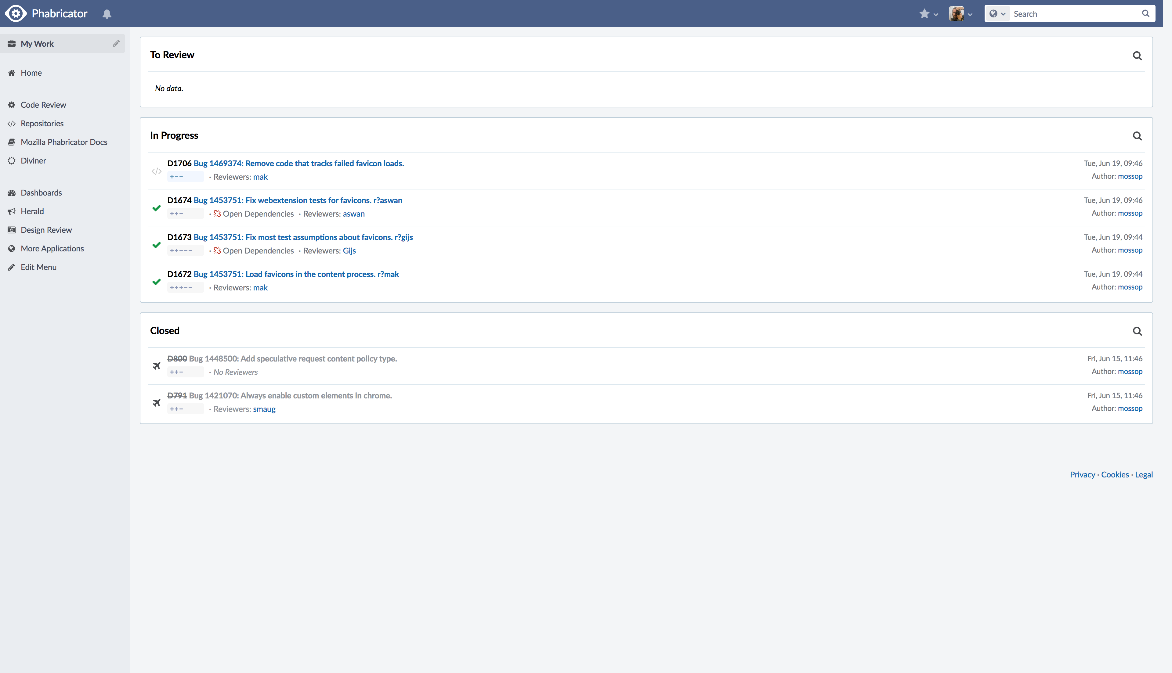 A Phabricator dashboard